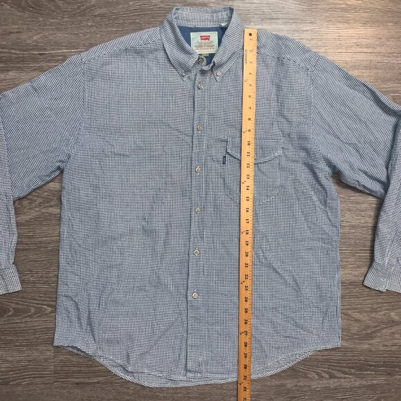 Vintage 90s Levis Blue Houndstooth Button Down Flannel Shirt Sz. L 1998 - Picture 5 of 12